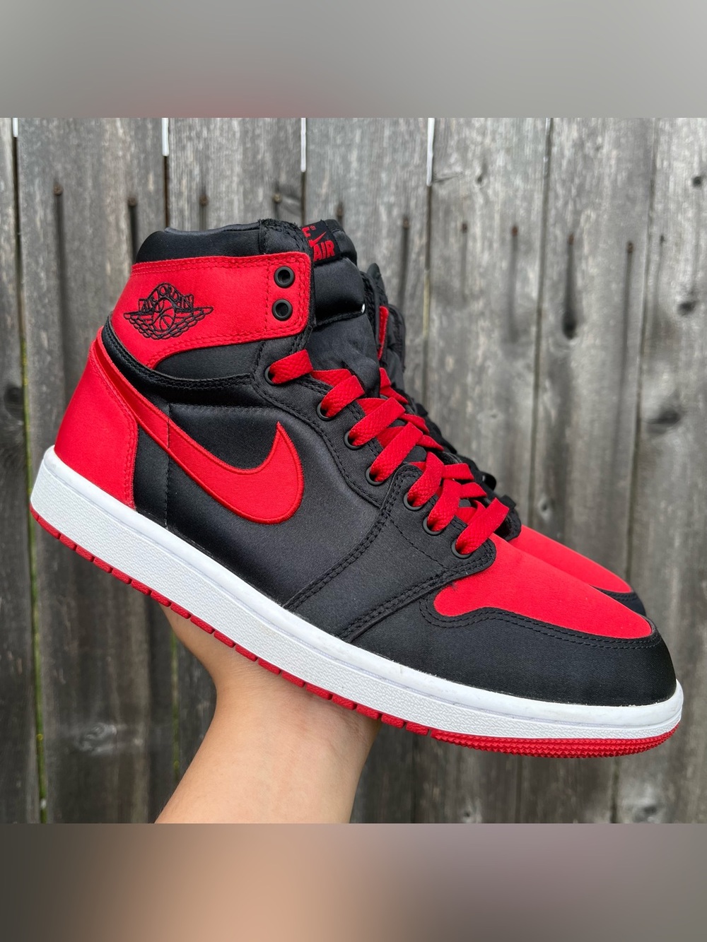 Women Nike air Jordan 1 satin red size 10.5